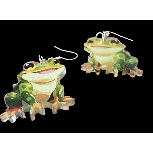 Frog Earrings New Dangle Hooks Green Double Sided Horny Toad Jeremiah Bu… - Picture 8 of 12